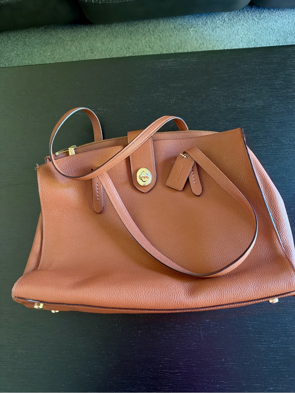 Coach Turn Lock Charlie Carryall Saddle Brown Pebbled Leather Tote
